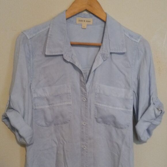 Cloth & Stone Sawyer Tencel Shirt Dress-Small-Roll Tab Sleeve-Pockets-USA Made - Picture 3 of 10